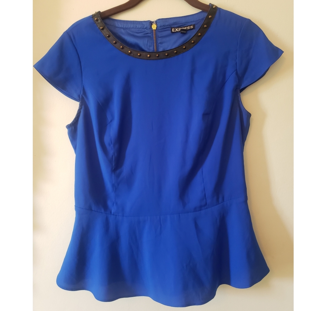 Blue Peplum w/ Studded Neckline